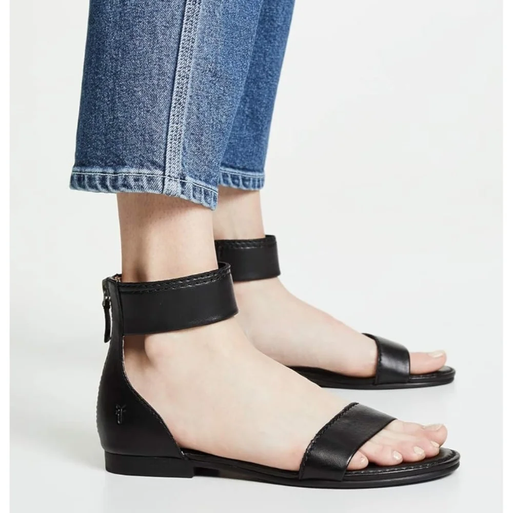 Frye Black Leather Ankle Strap Sandals - Picture 1 of 7
